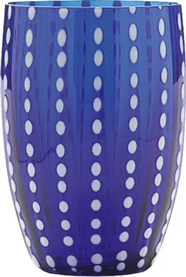 Produktbild von Zafferano Perle Blue Glass - Farbiges mundgeblasenes Glas, 32 cl, handgefertigt - Set mit 2 handgefertigten Bechern für Wasser oder Cocktails