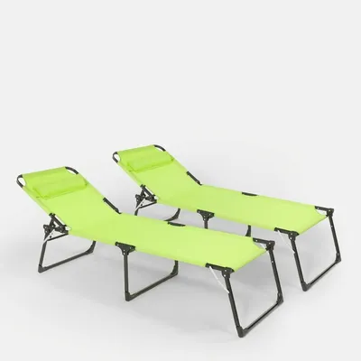 Produktbild von 2er Set Liegestühle Strandliegen Sonnenliegen aus Aluminium für Strand und Garten Mauritius - Dunkel Grün