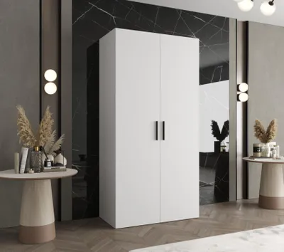Obrázek produktu pro Prostorná šatní skříň HELMA 1 100 cm - bílá / černé úchyty