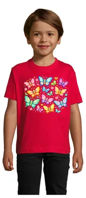 Produktbild von T-Shirt für Kinder mit buntem Schmetterling Print aus Baumwolle