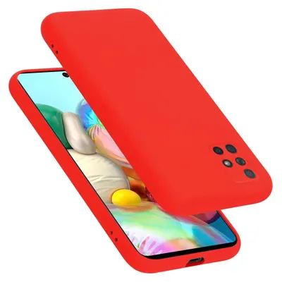 A red phone case is shown diagonally on a white background, with the phone inside the case visible.