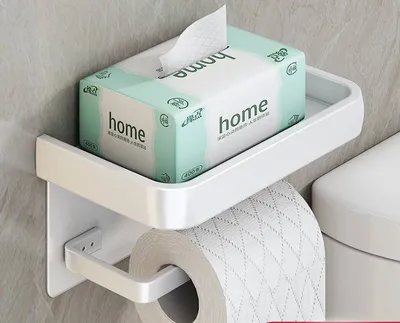 Zdjęcie produktu dla ["Uchwyt na rolkę papieru toaletowego, z 2 opcjami mocowania i aluminiową półką, montaż ścienny, bez wiercenia, biały, 183 mm"],