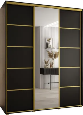 Produktbild von MEBLE KRYSPOL Davos 5 Schrank, drei Türen - 235,2x200x60 cm - Schwarz Schwarz Gold
