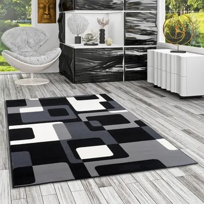 Produktbild von Teppich Modern Trendline Schwarz Grau Retro, Größe:80x150 cm