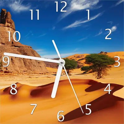 Produktbild von Wallario Design Wanduhr In der Wüste Sahara aus Echtglas, Größe 20 x 20 cm