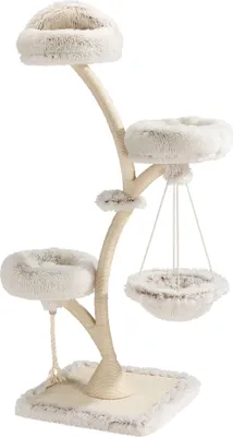 Immagine prodotto di Tiragraffi di design Fudajo con lettino appeso, tiragraffi per gatti 59 x 59 x 169 cm, albero per gatti fino a 15 kg con sisal e peluche, mobili per gatti a 3 livelli