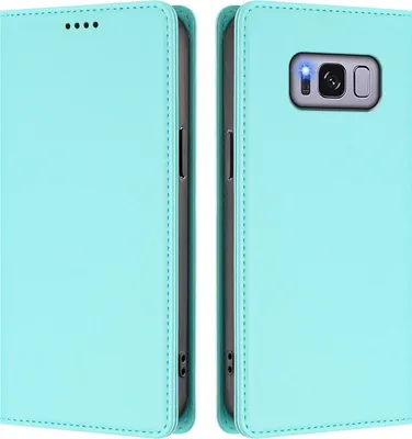 Image de Étui en cuir pour Samsung Galaxy S8, étui à rabat magnétique en cuirPolyuréthaneavec support, vert menthe