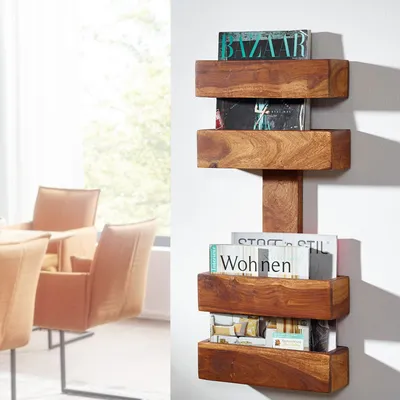 Produktbild von FineBuy Zeitungsständer Sheesham Massivholz 2 Ablagefächer Zeitschriftenständer Prospekthalter Landhausstil Material wählbar
