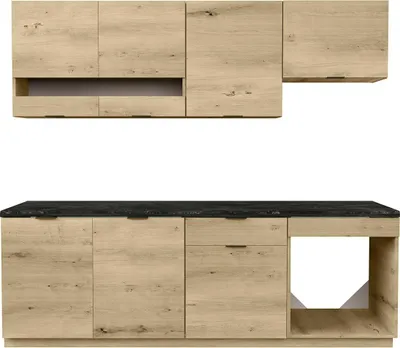 Produktbild von Küchenmöbel-Set - 200 cm - 6 Elemente - Natur und Anthrazit - CARMEO