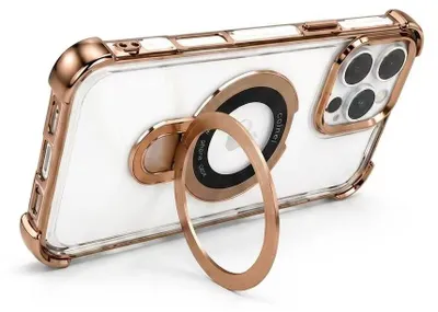 Produktbild von MagSafe Handyhülle für iPhone 11 Transparent Gold mit Ring Ständer, Magnetische Schutzhülle mit 360° Drehbarer Halterung