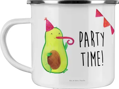 Produktbild von Mr. & Mrs. Panda Haferl Avocado Party Zeit - Weiß - Geschenk, Emaille Tasse, Teebecher, Genießen, Happy Birthday, Pott, Geburtstag, becher, Schulabschluss, Teetasse