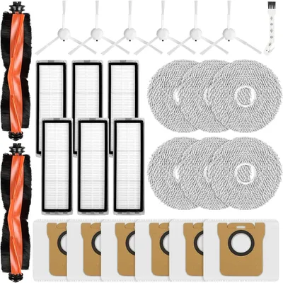 Produktbild von 27 Stück Zubehör-Set für Xiaomi X20+ / X10 Plus Saugroboter | 2 Hauptbürsten + 6 Staubbeutel + 6 Filter + 6 Seitenbürsten + 6 Wischpads + Reinigungsbürste