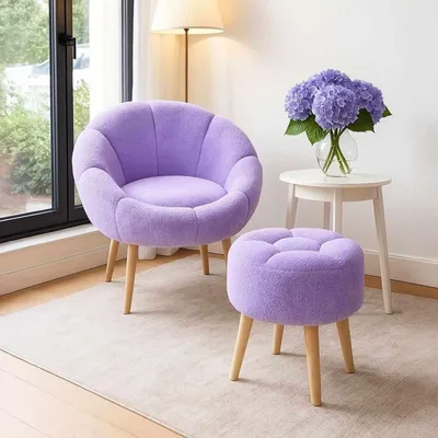 Obrázok produktu pre Hanah Home, elegantná sada pozostávajúca z kresla a taburetky (2 kusy) vo fialovej farbe | 100% melamín