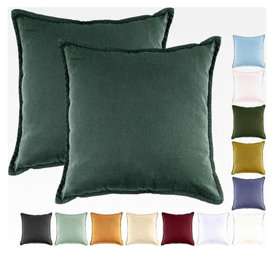 Produktbild von Mistral 2er Set Kissenhülle 45x45cm Baumwolle Reißverschluss Leinenoptik, Farbe: Dunkelgrün