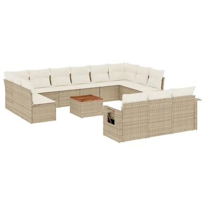 Imagen del producto de vidaXL Juego de sofá de jardín de 14 piezas con cojines, color beige, de ratán sintético