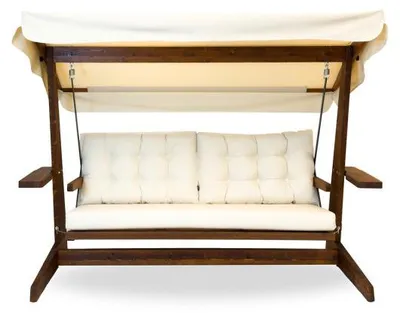 Image de Balancelle de jardin 3 places en épicéa et polyester beige - L 237 × P 100 × H 175 cm