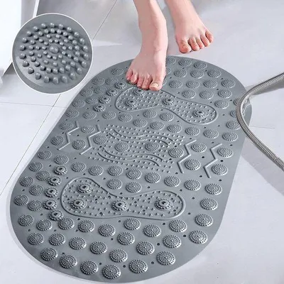 Productafbeelding van Uniqoos® Antislip douchemat met massagefunctie – PVC antislip badmat, 39 x 69 cm, met zuignappen en afvoergaten, grijs