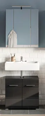 Immagine prodotto di Set di mobili da bagno 2 pezzi Linus in nero lucido Combinazione da bagno 60 x 182 cm