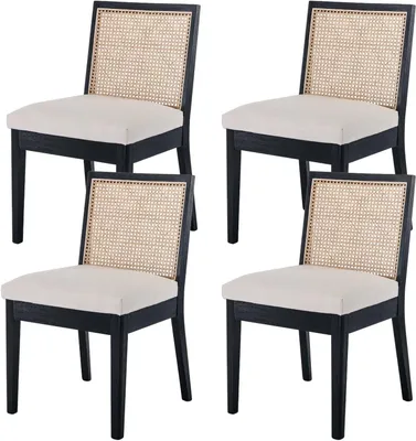 Image de Chaises de salle à manger - Chaises - Chaises de cuisine - Chaises de salle à manger - Chaises vintage - Noires - Dos en rotin
