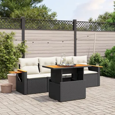 Produktbild von 5-tlg. Garten-Sofagarnitur - mit Kissen Schwarz Poly Rattan - Gartenmöbelset 3273394
