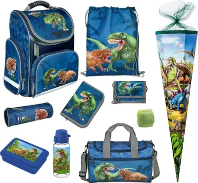 Produktbild von DINOSAURIER Schulranzen Set 10-teilig Modell Clou Ranzen 1. Klasse mit Sporttasche und Schultüte 85cm T-Rex