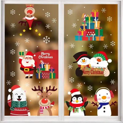 Productafbeelding van Kerststickers voor raamdecoratie, 8 stuks, statisch, geschikt voor ramen en glasoppervlakken