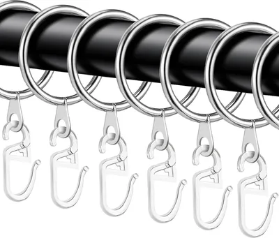 Produktbild von 40 pcs Silber Metall Vorhangringe,Vorhang Hängend Ringe und Kunststoff Gardinenhaken für Bettvorhang,Duschvorhang,Fenstervorhang(30mm Innendurchmesser)