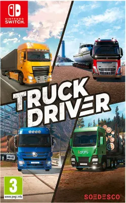 Collage of four different trucks in various outdoor settings, with the game title prominently displayed.