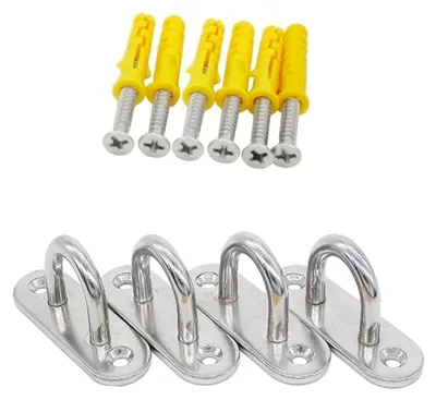 Produktbild von 4 Stück Augenplatte Hängematte Haken aus Edelstahl mit Deckenhaken und Zubehör