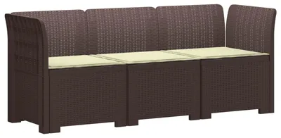 Zdjęcie produktu dla VidaXL, trzysobowa sofa ogrodowa z poduszkami, imitacja rattanu, kolor brązowy