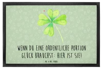 Produktbild von Mr. & Mrs. Panda Schmutzfangmatte Blume Kleeblatt 40 x 60 cm - Blattgrün - Geschenk, Fussmatte, fußmatte, Umzug, Kleeblätter, Schmutzmatte, Fußabtreter, Garten, Glück