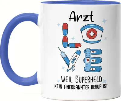 Produktbild von Ich Bin Arzt Weil Superheld Kein Anerkannter Job Ist Tasse Blau Geschenk Danke Sagen