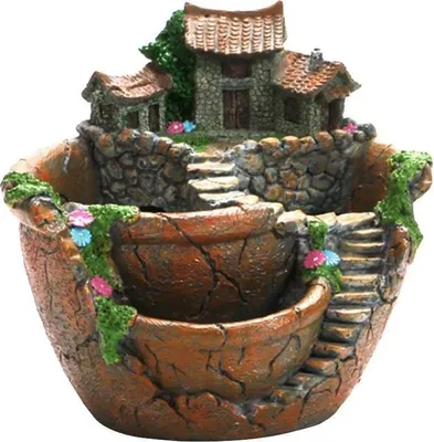 Produktbild von Kreativer Mikro-Landschafts-Pflanzenpot aus Harz - Sukkulenten - Kunst-Mini-Haus Blumentopf - Gartendekoration