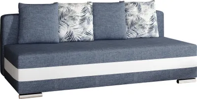 Produktbild von Sofa mit Schlaffunktion und Bettkasten, Couch für Wohnzimmer, Schlafsofa Federkern Sofagarnitur Polstersofa Wohnlandschaft mit Bettfunktion - Walia (Dunkelblau+Weiß (Sawana 80+Soft 17 +Botanical80))