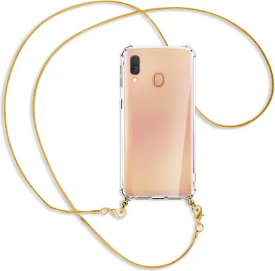 Produktbild von Handykette Backcover-Schutzhülle mit Band (Metall goldfarben) für Samsung Galaxy A40 - goldfarbene Kette Snake