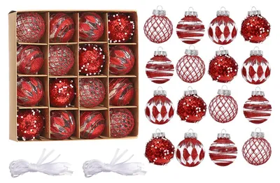 Weihnachtskugeln Set 16er, 6 cm, rot/weiß, Kunststoff