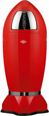 A red Wesco Spaceboy trash can is shown against a white background.