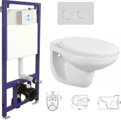 Produktbild von WC Komplettset Spülrandlos Sitz Soft Close Vorwandelement Unterputz Spülkasten Vorwandspülkasten Keramik Unterputzspülkasten Wand WC Set Schüssel + Drückerplatte