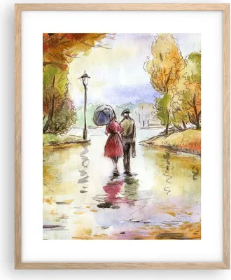 Produktbild von Gerahmtes Poster - Rahmen in heller Eiche - Wetter regen herbst park - 40x50 cm - Wand Bild - Wanddeko - Wandbilder - Wandposter - Bilderrahmen - Bilder - Kunstdruck - Wandbild - P2NPA40x50-2914