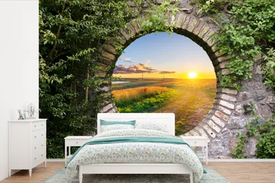 Produktbild von MuchoWow® Fototapete für Wohnzimmer oder Schlafzimmer Wandtapete Vinyl Motivtapete Landleben - Ausblick - Sonne - 360x240 cm - Vinyl-Tapete