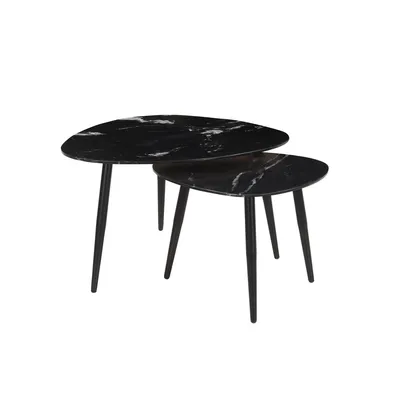 Produktbild von Miliboo - Ovale ausziehbare Couchtische aus schwarzem Marmor und Metall (2er-Set) PLATZ
