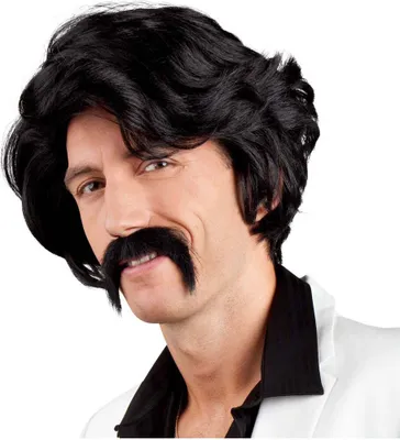 Image de Perruque Chuck avec moustache noire années 70