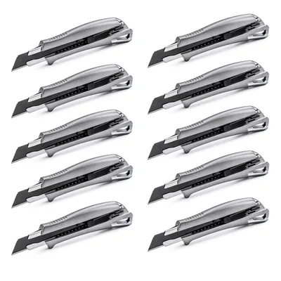 Produktbild von 10er Set Profi Cuttermesser aus Aluminium Teppichmesser mit scharfer Klinge Universalmesser Paketmesser Kartonmesser