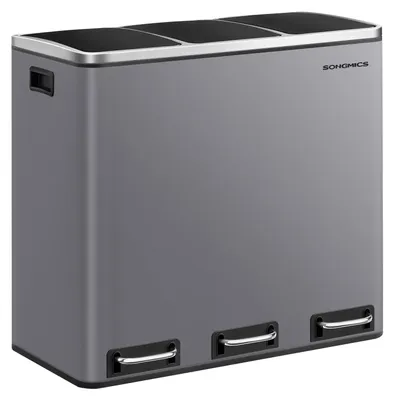 Produktbild von SONGMICS Mülleimer Küche, 3 x 18 L, Mülltrennsystem 3 Fächer, mit Deckel – mattgrau