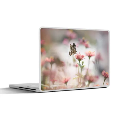 Produktbild von MuchoWow® Laptop Aufkleber Sticker Cover Schmetterling - Blume - Rosa 32.5x23.5 cm - Sticker für Laptop - Selbstklebend