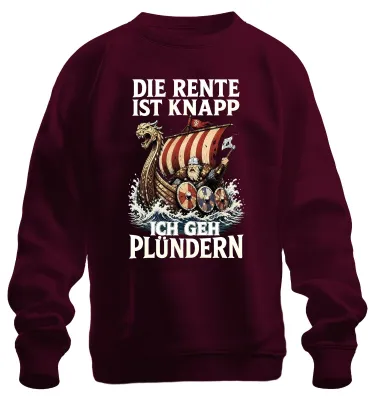 Zdjęcie produktu dla Emerytura to za mało, idę plądrować! Bluza z kapturem "Wikingowie, Walhalla, Odin", kolor burgundowy, rozmiar 3XL