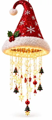 Produktbild von LED Weihnachtsdekoration zum Aufhängen, Weihnachtsmütze mit warmweißem Licht und Sternen, Hängelicht für Innen- und Außenbereich, 29 x 24 cm