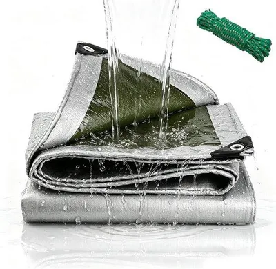 Productafbeelding van Tarpaulin 3 x 4 m Waterdicht, 120 g/m² Polyethyleen, Scheurvast, UV-bestendig, Met Oogjes en 5 m Touw, Multifunctionele Dekzeil voor Tui