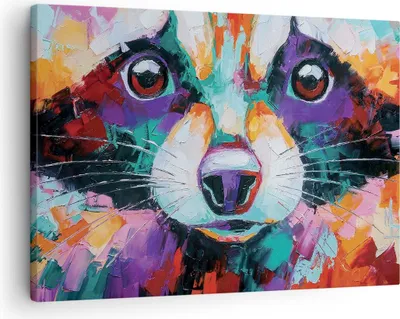 Produktbild von Bild auf Leinwand - Leinwandbild - Einteilig - Waschbär Bunt Öl - 70x50cm - Wand Bild - Wanddeko - Wandbilder - Leinwanddruck - Bilder - Wanddekoration - Leinwand bilder - Wandbild - AA70x50-4565