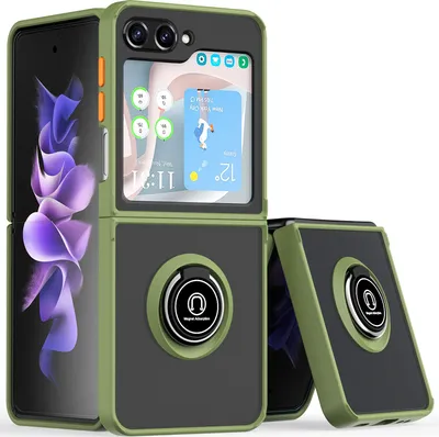 Produktbild von Hülle für Samsung Galaxy Z Flip 5 Ring Halter Ständer Matte Transluzent TPU Rahmen Stoßfest Schutzhülle Grün